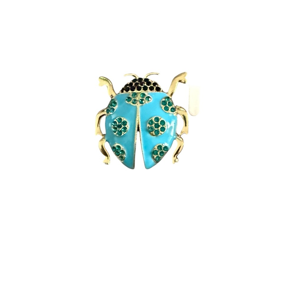 Vintage Ladybug Brooch with Green Accents